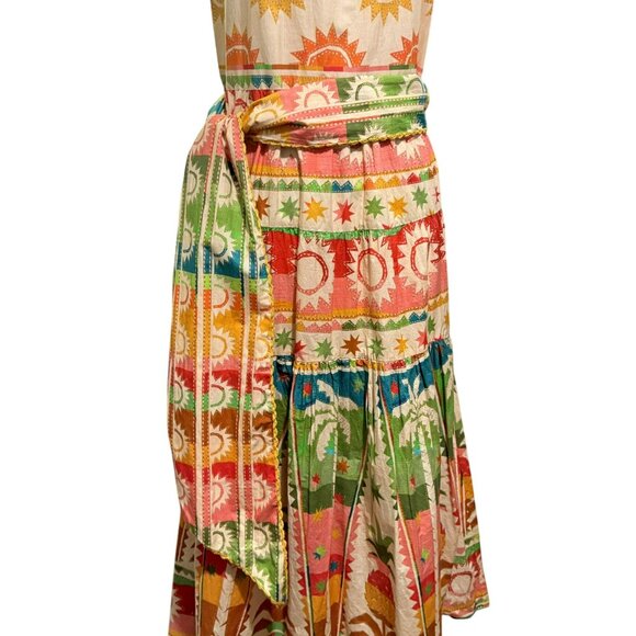 NWOT Farm Rio Rainbow Sunset Bow Maxi Halter Dress Sz XS BoHo Summer Vacation - Picture 2 of 14